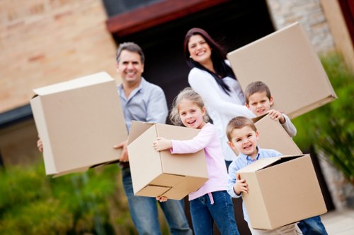 Organized moving process with packed boxes and team planning