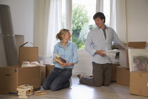 Packed boxes and furniture ready for transport during a Staines relocation